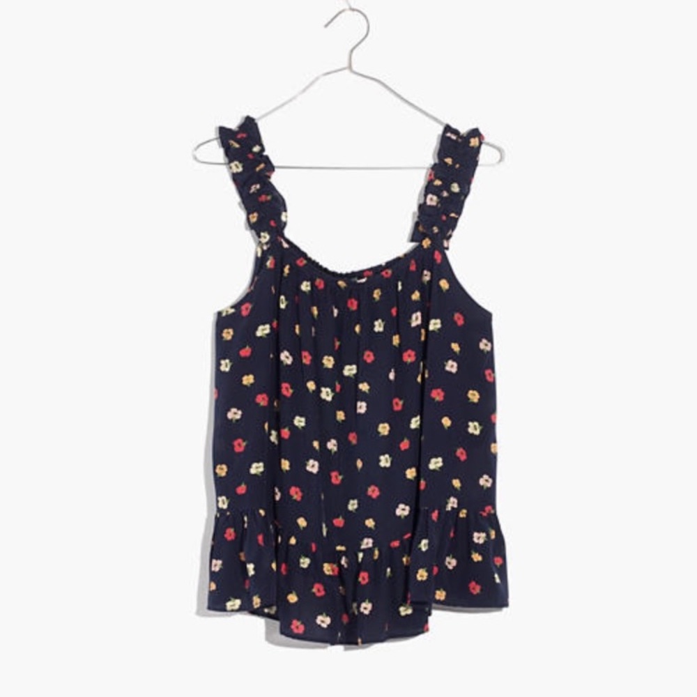 Silk Ruffle Strap Camp Top in Confetti